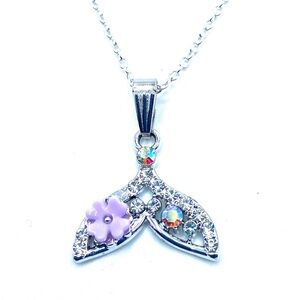 Mermaid Tail Necklace Rhinestone Purple Flower Accent